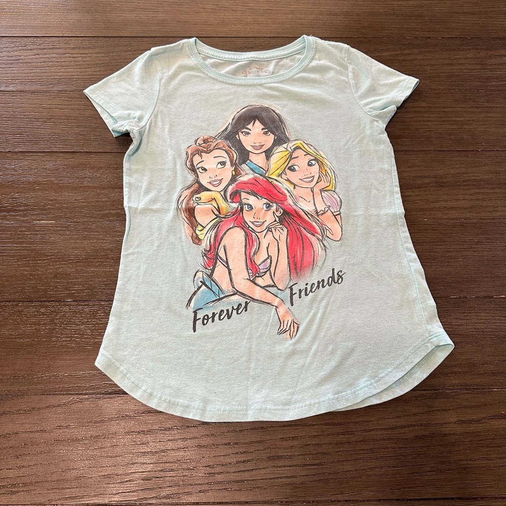 Sz Lg Girls 10/12 Disney Princess Forever Friends Light Blue Graphic Tee